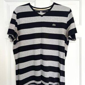 Lacoste Black and Grey Striped Men's T-shirt Men's Sz 5